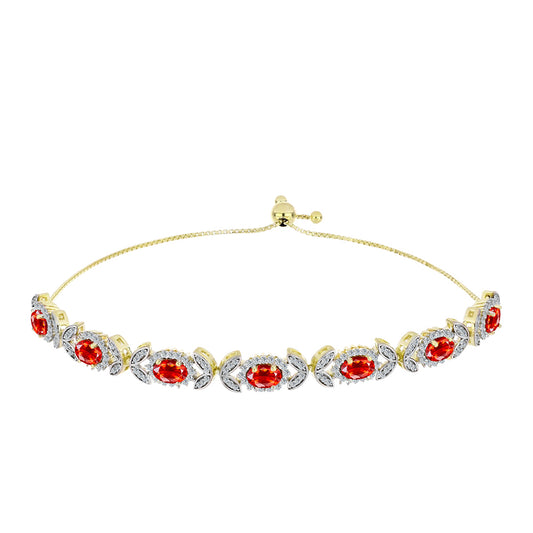 Pulseira de Prata com Banho de Ouro com Opala Vermelha da Etiópia de Lega Dembi e Topázio Branco  Contraste: Cabeca de Veado (800)