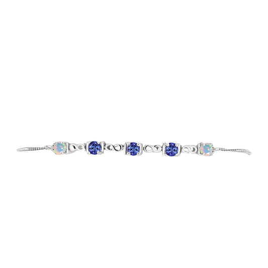 Pulseira de Prata com Tanzanite AAA e Opala Branca da Etiópa  Contraste: Cabeca de Veado (800)