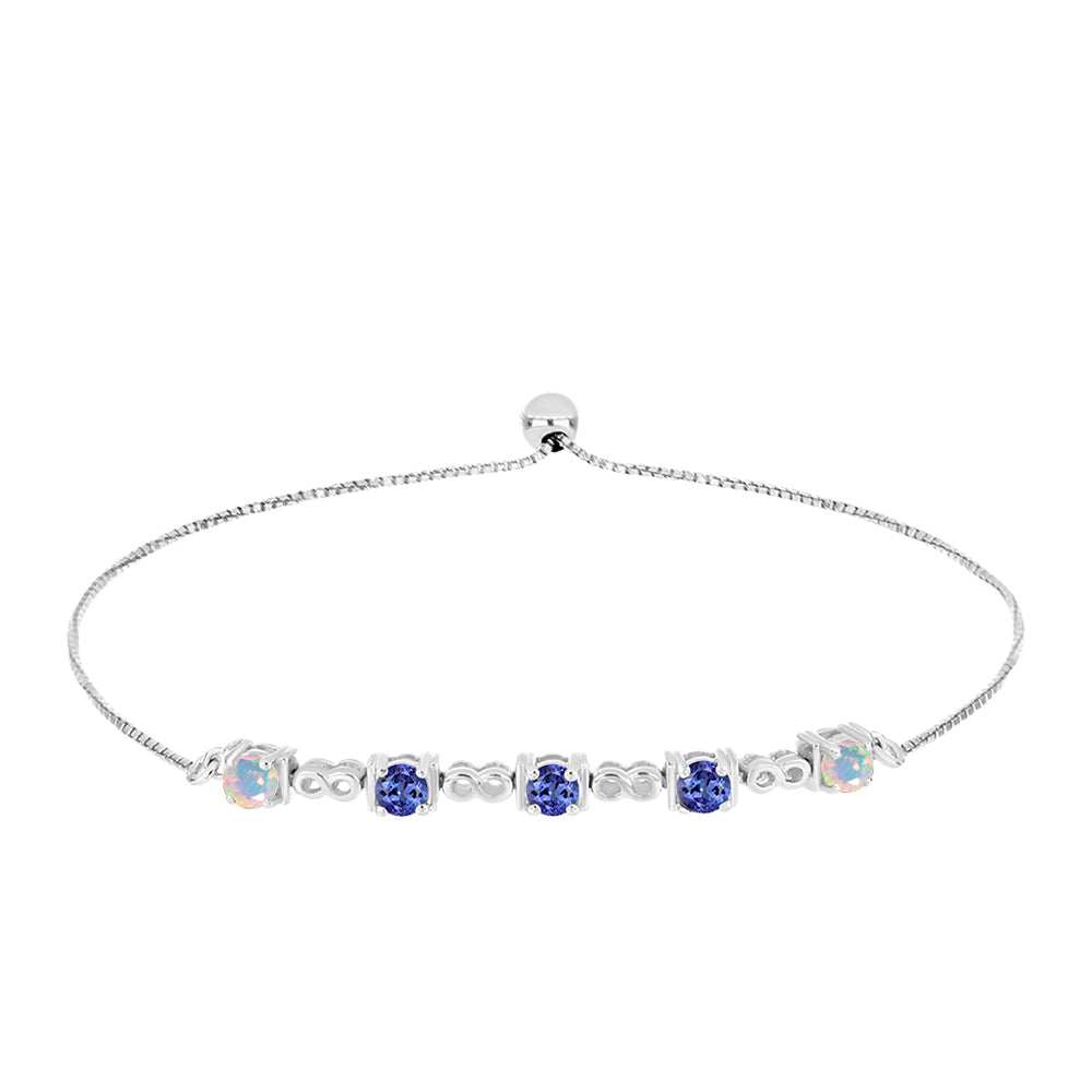 Pulseira de Prata com Tanzanite AAA e Opala Branca da Etiópa  Contraste: Cabeca de Veado (800) 1 