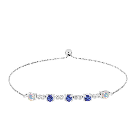 Pulseira de Prata com Tanzanite AAA e Opala Branca da Etiópa  Contraste: Cabeca de Veado (800)