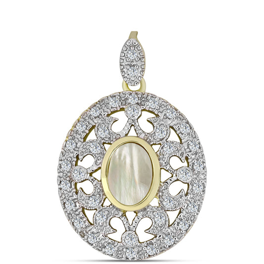 Pendente de Prata com Banho de Ouro com Mãe de Pérola e Topázio Branco
