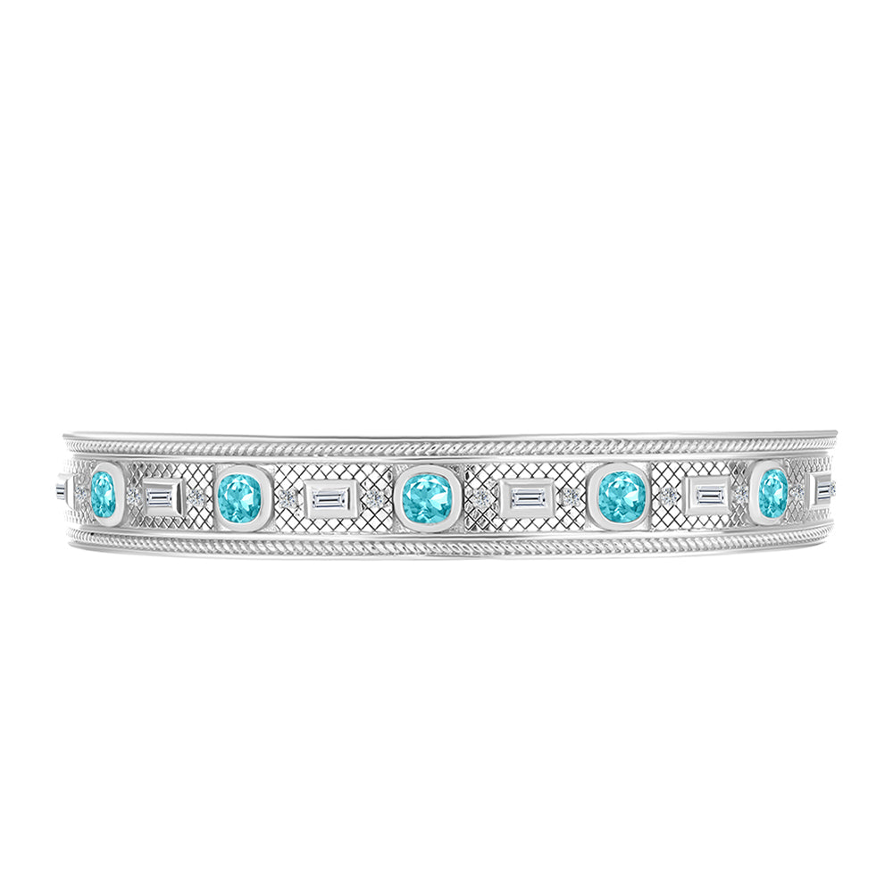 Pulseira de Prata com Quartzo de Paraíba e Zircão Branco  Contraste: Cabeca de Veado (800) 2 