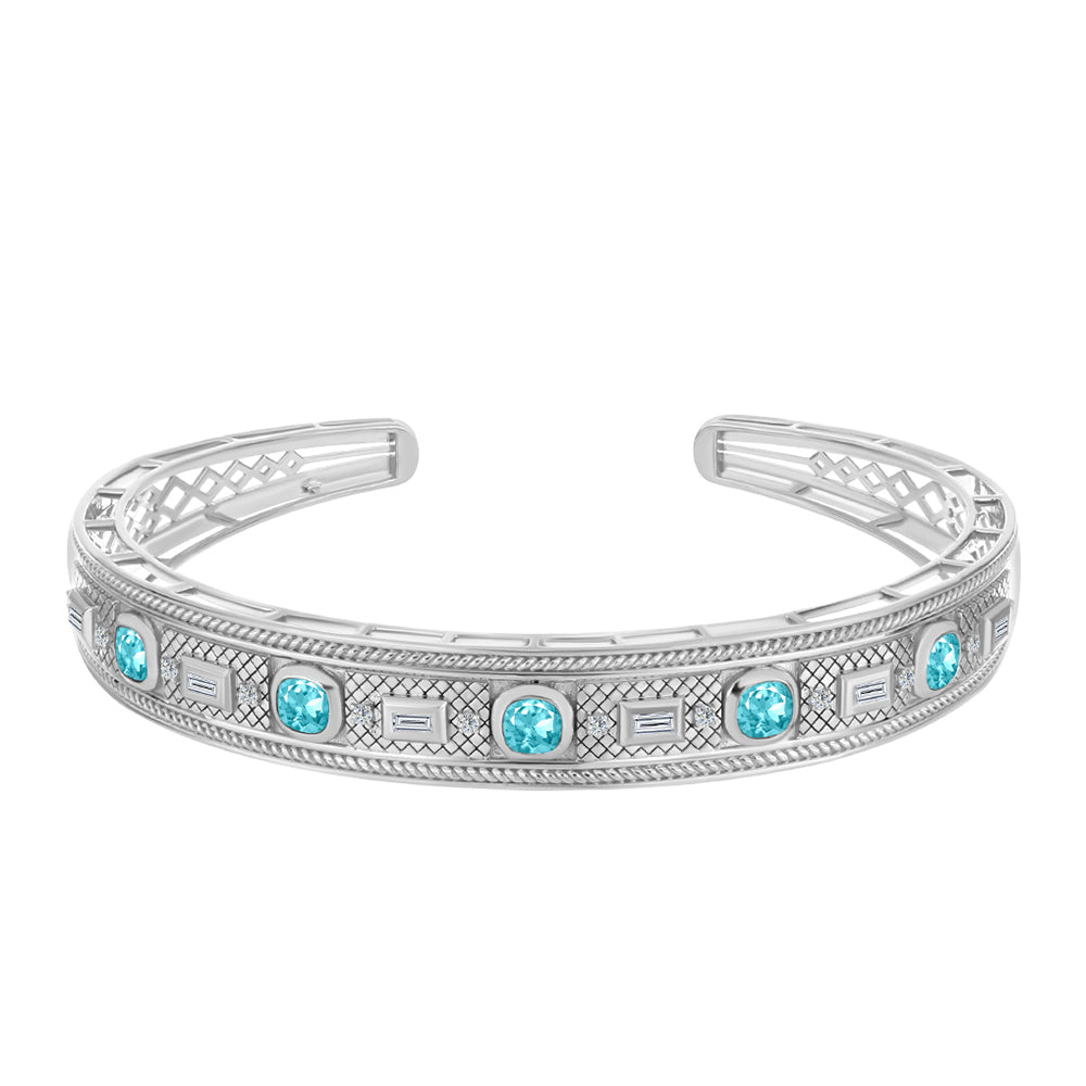 Pulseira de Prata com Quartzo de Paraíba e Zircão Branco  Contraste: Cabeca de Veado (800)