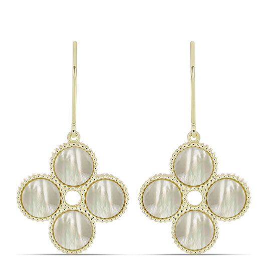 Brincos de Prata com Banho de Ouro com Mãe de Pérola  Contraste: Cabeca de Veado (800)