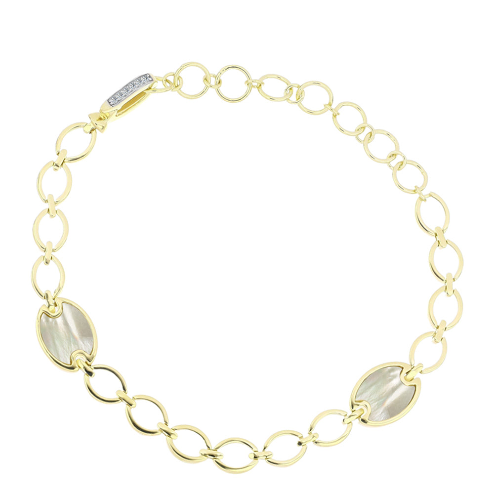 Pulseira de Prata com Banho de Ouro com Mãe de Pérola e Topázio Branco  Contraste: Cabeca de Veado (800)