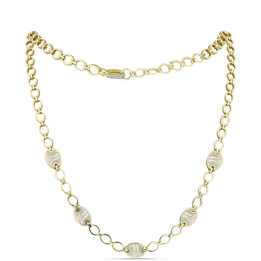 Colar de Prata com Banho de Ouro com Mãe de Pérola e Topázio Branco  Contraste: Cabeca de Veado (800)