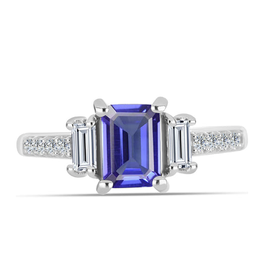 Anel de Prata com Tanzanite AAA e Topázio Branco