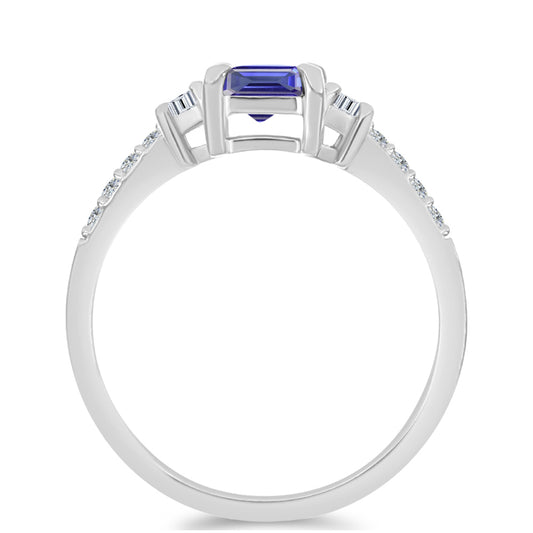 Anel de Prata com Tanzanite AAA e Topázio Branco