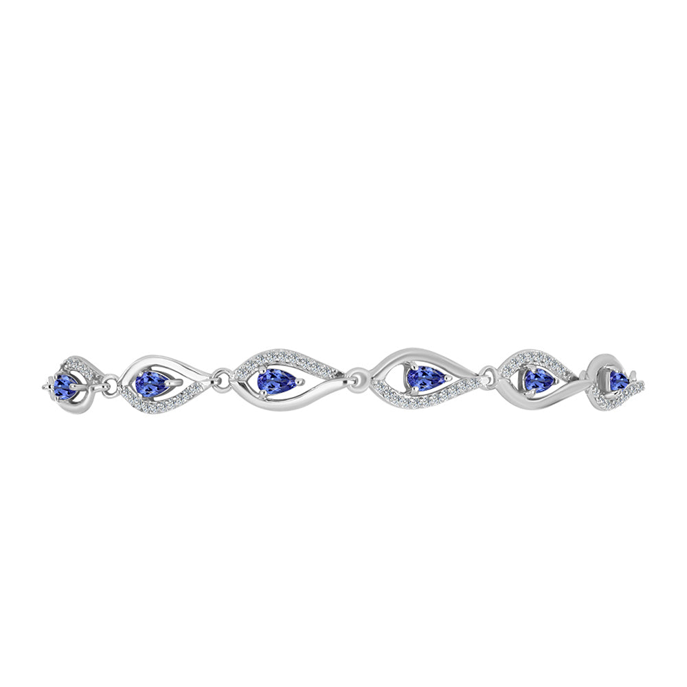 Pulseira de Prata com Tanzanite AAA e Topázio Branco  Contraste: Cabeca de Veado (800)