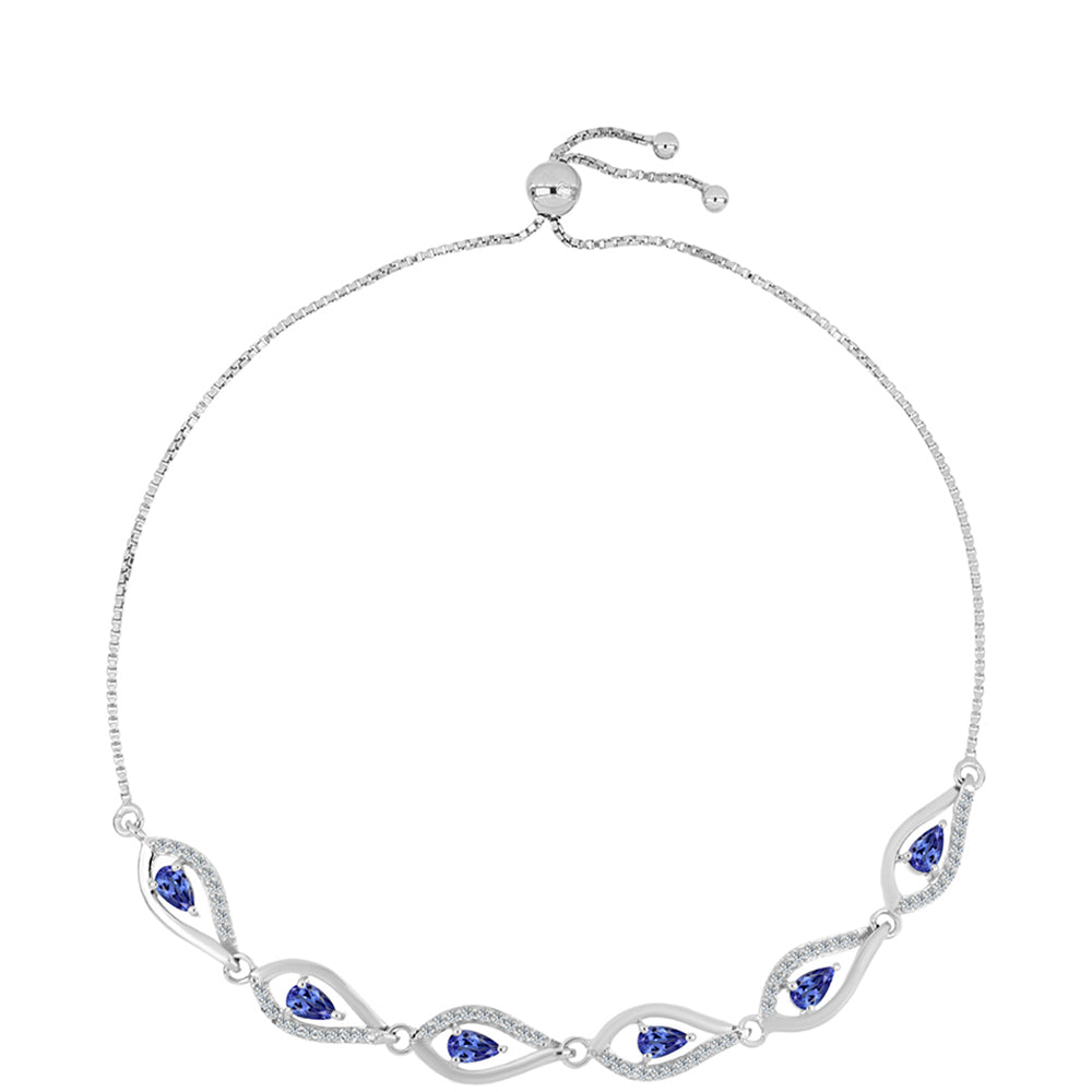 Pulseira de Prata com Tanzanite AAA e Topázio Branco  Contraste: Cabeca de Veado (800) 1 