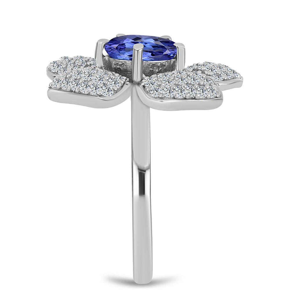 Anel de Prata com Tanzanite AAA e Topázio Branco  Contraste: Cabeca de Veado (800) 4 