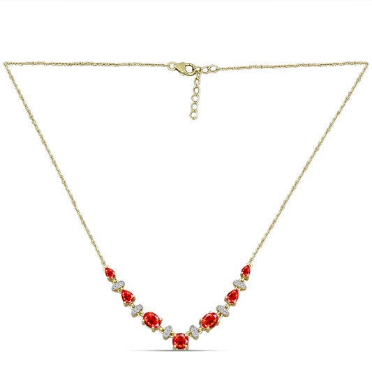 Colar de Prata com Banho de Ouro com Opala Vermelha da Etiópia de Lega Dembi e Topázio Branco  Contraste: Cabeca de Veado (800)