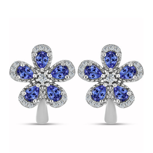 Brincos de Prata com Tanzanite AAA e Topázio Branco
