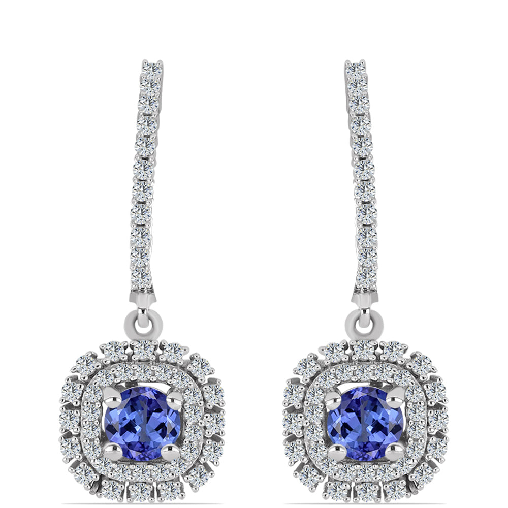 Brincos de Prata com Tanzanite AAA e Topázio Branco