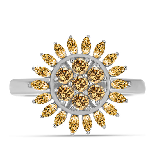 Anel de Prata com Moissanite Champagne  Contraste: Cabeca de Veado (800)