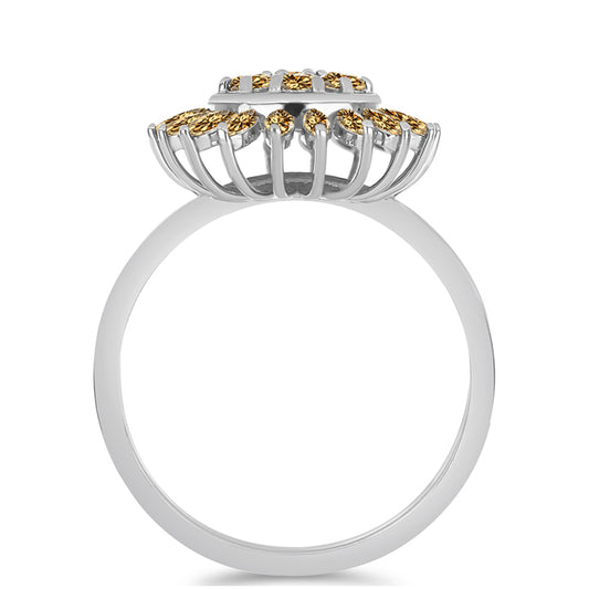 Anel de Prata com Moissanite Champagne  Contraste: Cabeca de Veado (800)