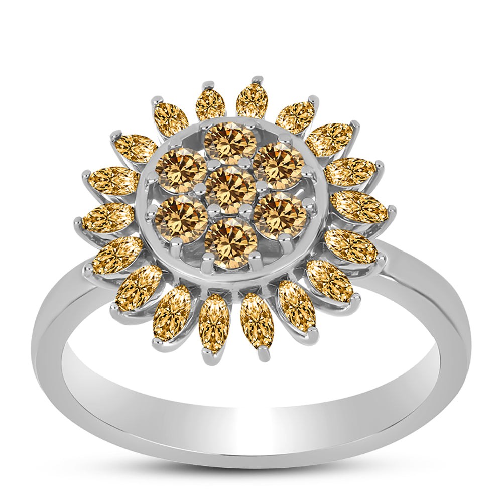 Anel de Prata com Moissanite Champagne  Contraste: Cabeca de Veado (800) 3 