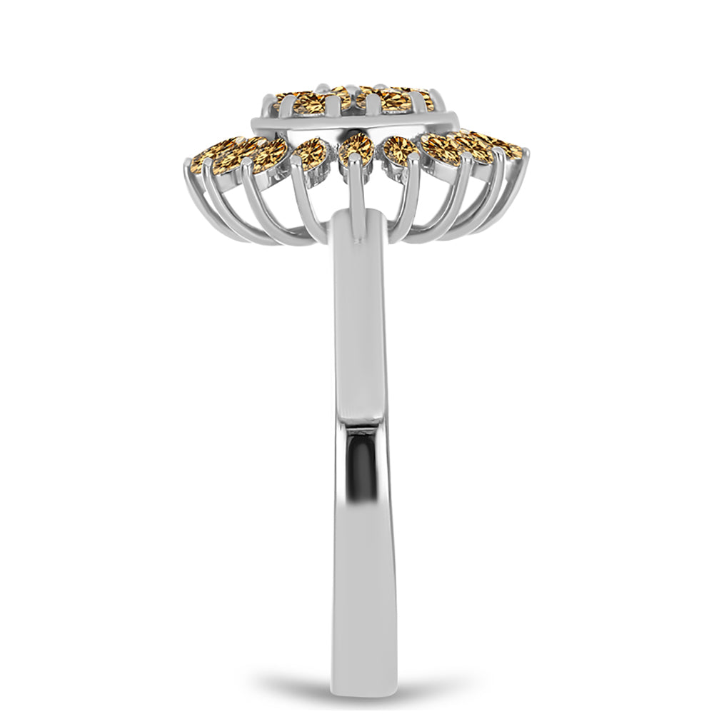 Anel de Prata com Moissanite Champagne  Contraste: Cabeca de Veado (800)