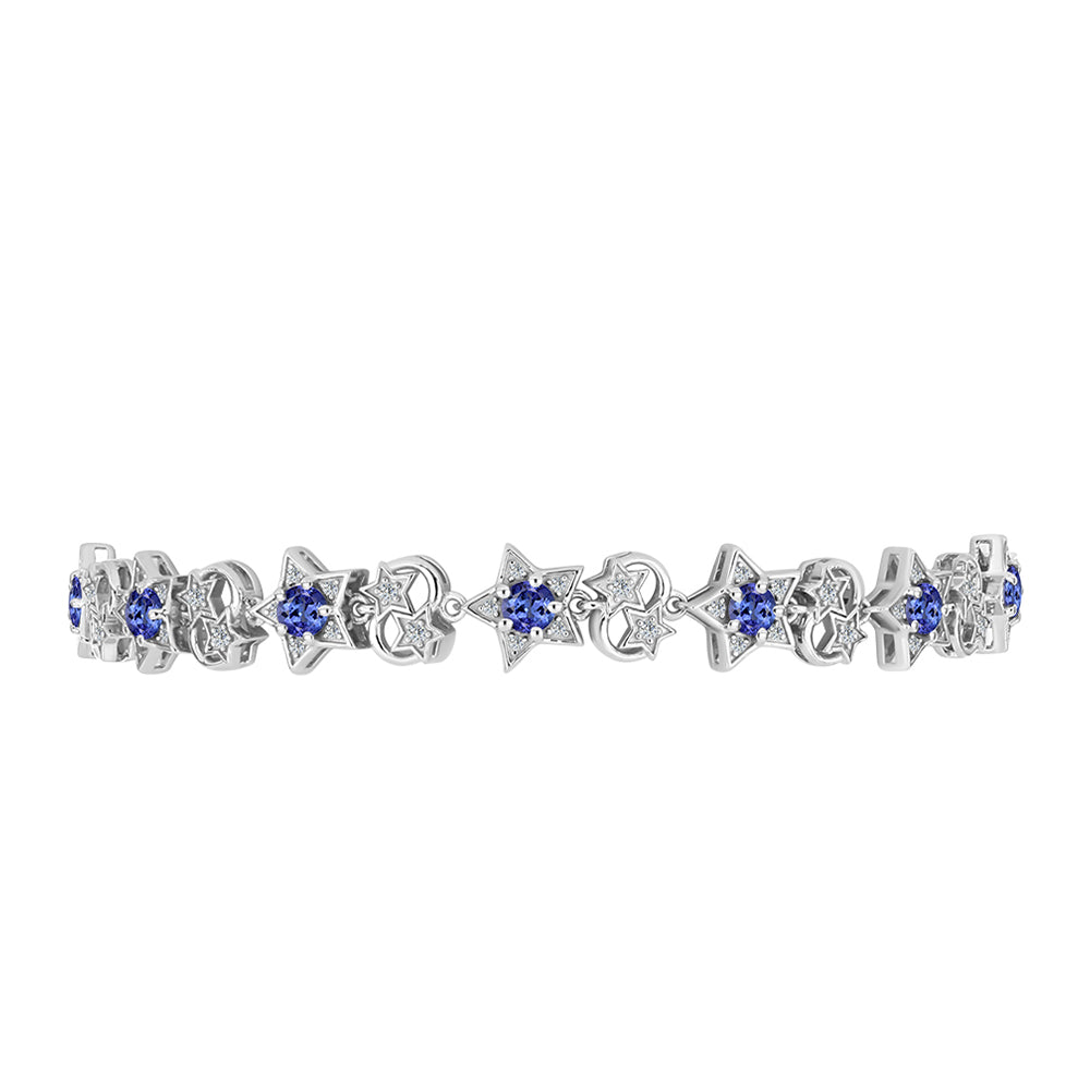 Pulseira de Prata com Tanzanite AAA e Topázio Branco  Contraste: Cabeca de Veado (800) 2 