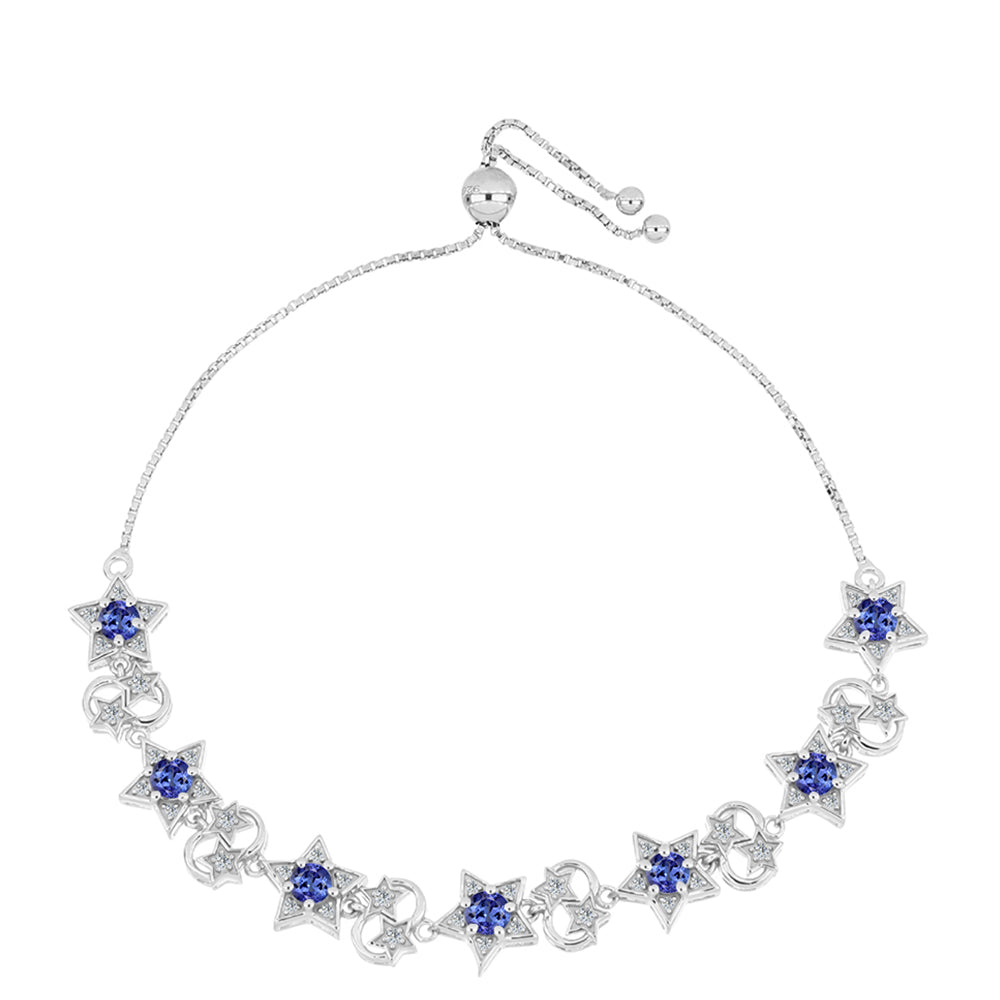 Pulseira de Prata com Tanzanite AAA e Topázio Branco  Contraste: Cabeca de Veado (800) 1 