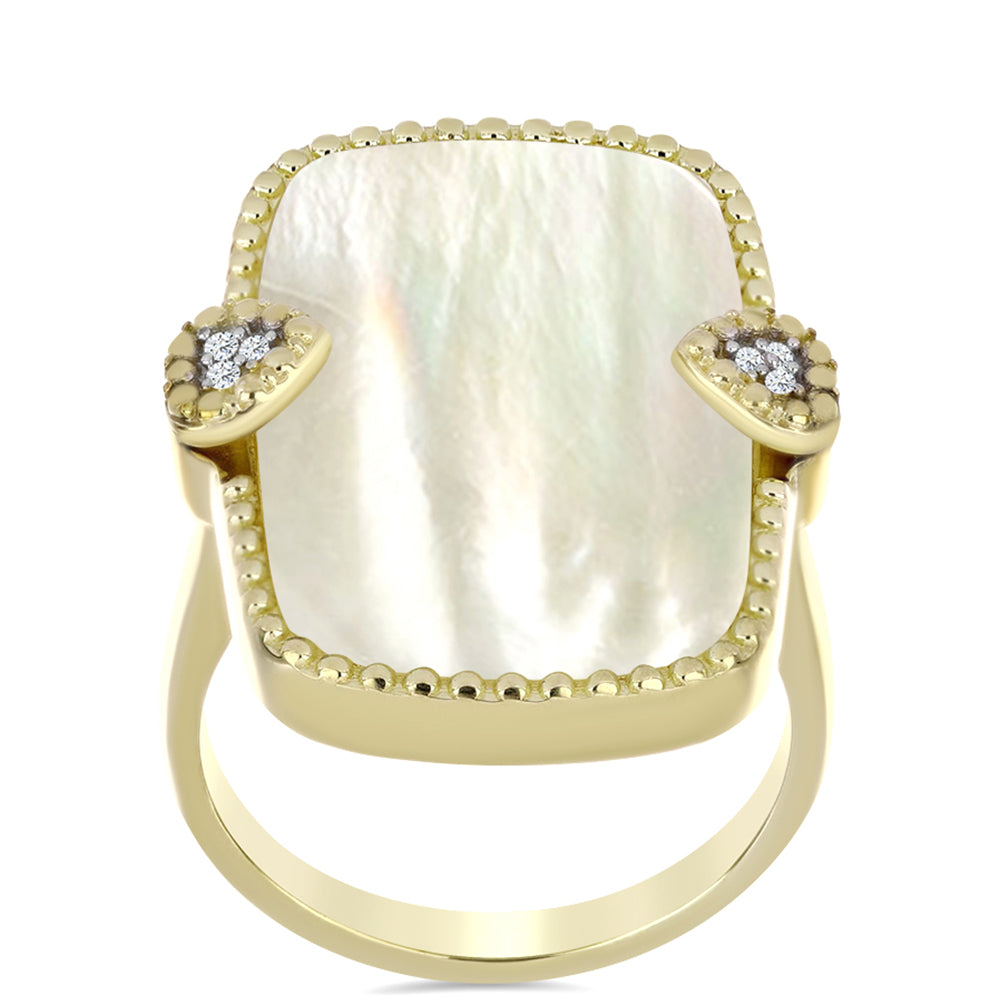 Anel de Prata com Banho de Ouro com Mãe de Pérola e Topázio Branco  Contraste: Cabeca de Veado (800) 3 