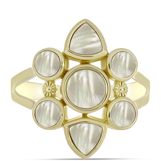 Anel de Prata com Banho de Ouro com Mãe de Pérola  Contraste: Cabeca de Veado (800)