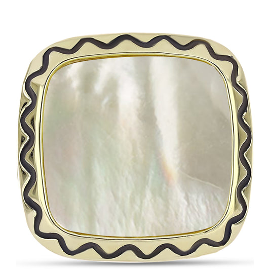 Anel de Prata com Banho de Ouro com Mãe de Pérola  Contraste: Cabeca de Veado (800)