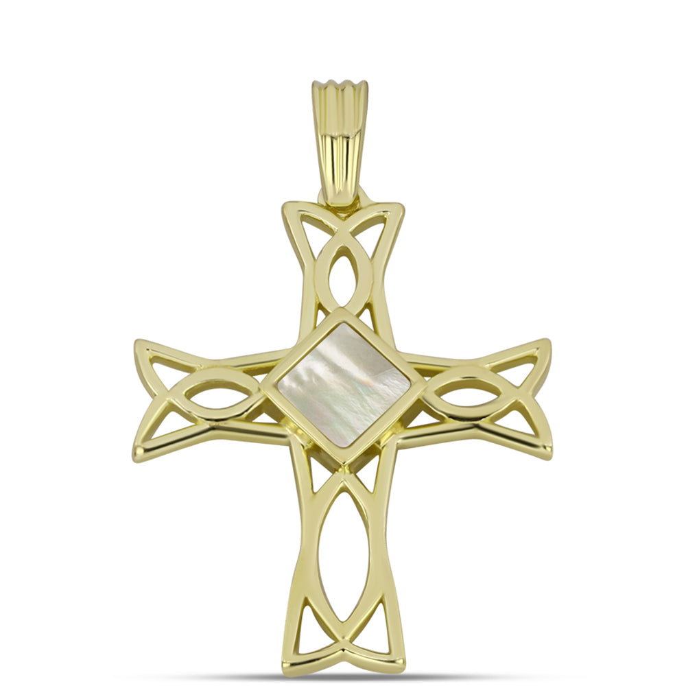 Cruz Pendente de Prata com Banho de Ouro com Mãe de Pérola 1 