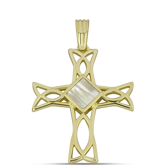 Cruz Pendente de Prata com Banho de Ouro com Mãe de Pérola