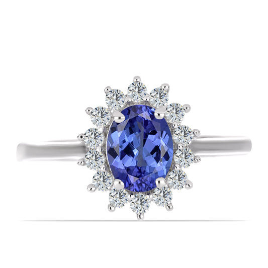 Anel de Prata com Tanzanite AAA e Topázio Branco