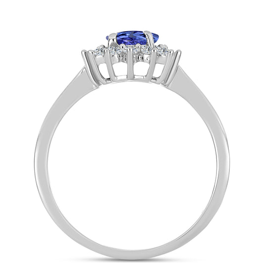 Anel de Prata com Tanzanite AAA e Topázio Branco