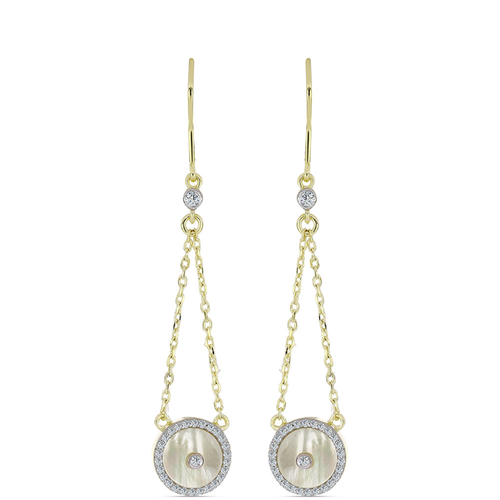 Brincos de Prata com Banho de Ouro com Mãe de Pérola e Topázio Branco 1 