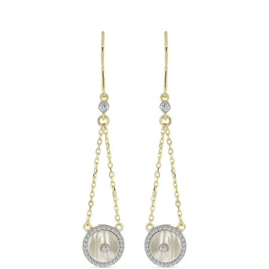 Brincos de Prata com Banho de Ouro com Mãe de Pérola e Topázio Branco