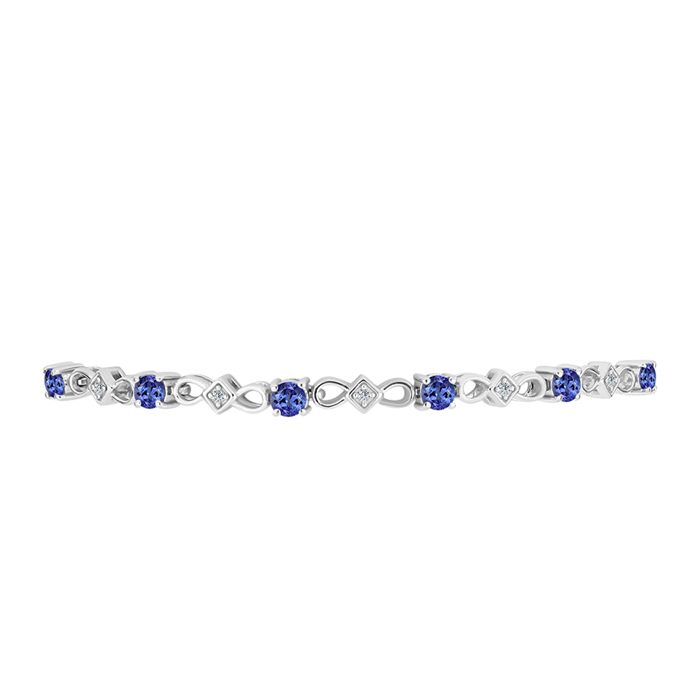 Pulseira de Prata com Tanzanite AAA e Topázio Branco  Contraste: Cabeca de Veado (800)