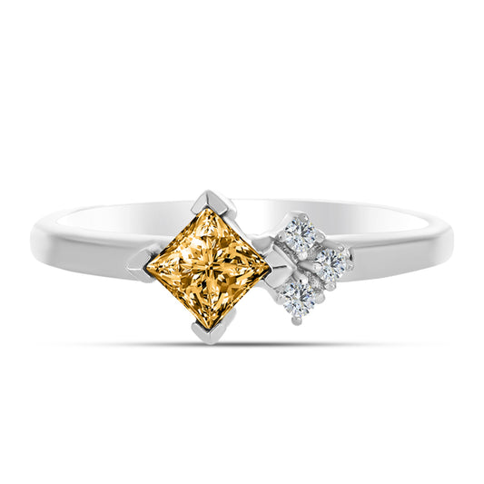 Anel de Prata com Moissanite Champagne e Topázio Branco
