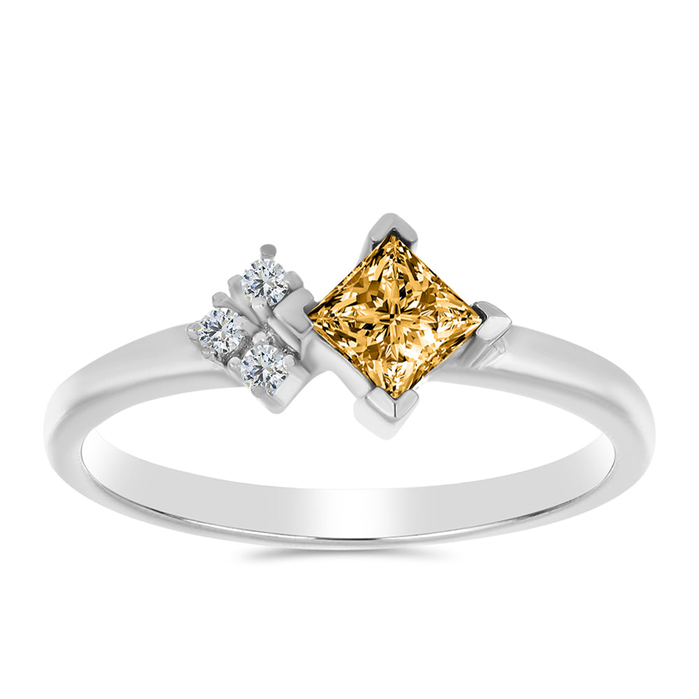 Anel de Prata com Moissanite Champagne e Topázio Branco 3 