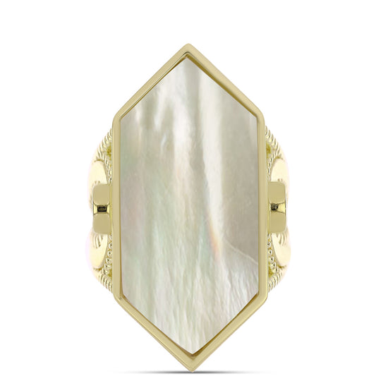 Anel de Prata com Banho de Ouro com Mãe de Pérola  Contraste: Cabeca de Veado (800)