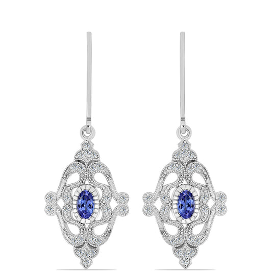 Brincos de Prata com Tanzanite AAA e Topázio Branco