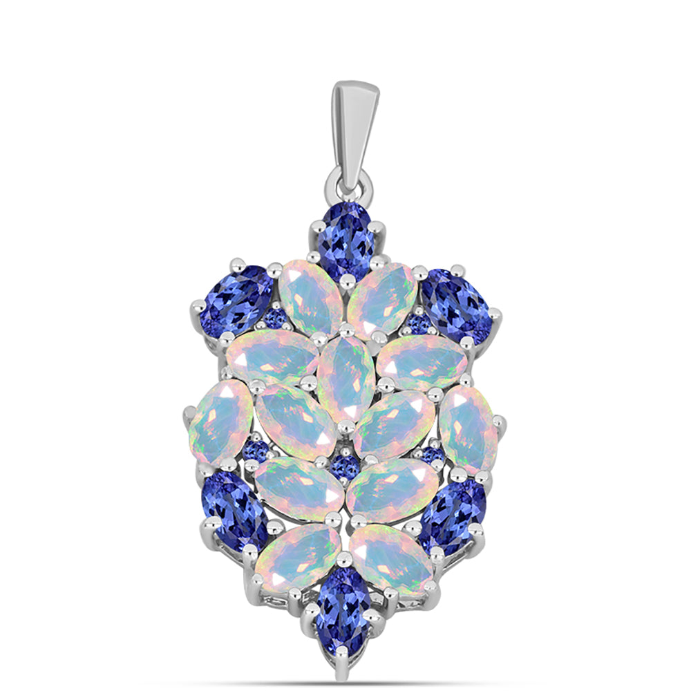 Pendente de Prata com Tanzanite AAA e Opala Branca da Etiópa