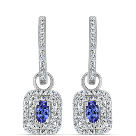 Brincos de Prata com Tanzanite AAA e Topázio Branco