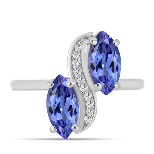 Anel de Prata com Tanzanite AAA e Topázio Branco  Contraste: Cabeca de Veado (800)