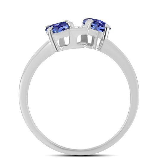 Anel de Prata com Tanzanite AAA e Topázio Branco  Contraste: Cabeca de Veado (800)