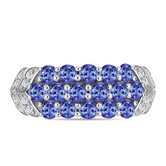 Anel de Prata com Tanzanite AAA e Topázio Branco  Contraste: Cabeca de Veado (800)