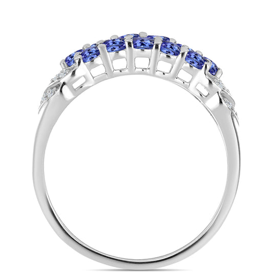 Anel de Prata com Tanzanite AAA e Topázio Branco  Contraste: Cabeca de Veado (800)