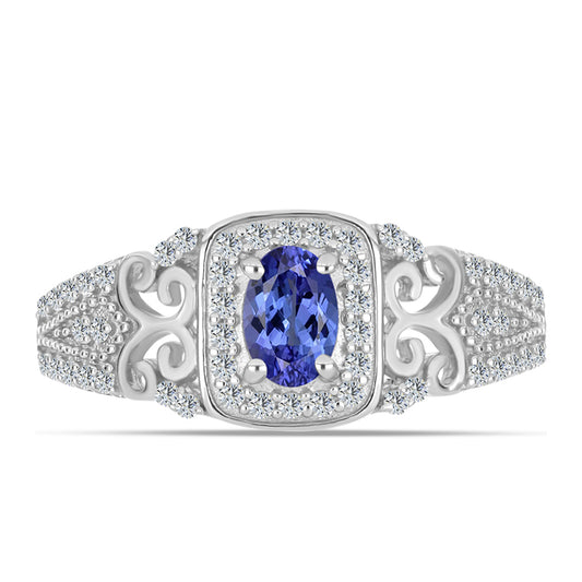 Anel de Prata com Tanzanite AAA e Topázio Branco
