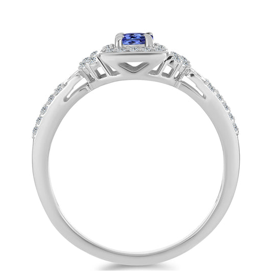 Anel de Prata com Tanzanite AAA e Topázio Branco