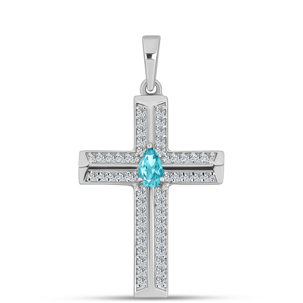 Cruz Pendente de Prata com Quartzo de Paraíba e Topázio Branco 1 