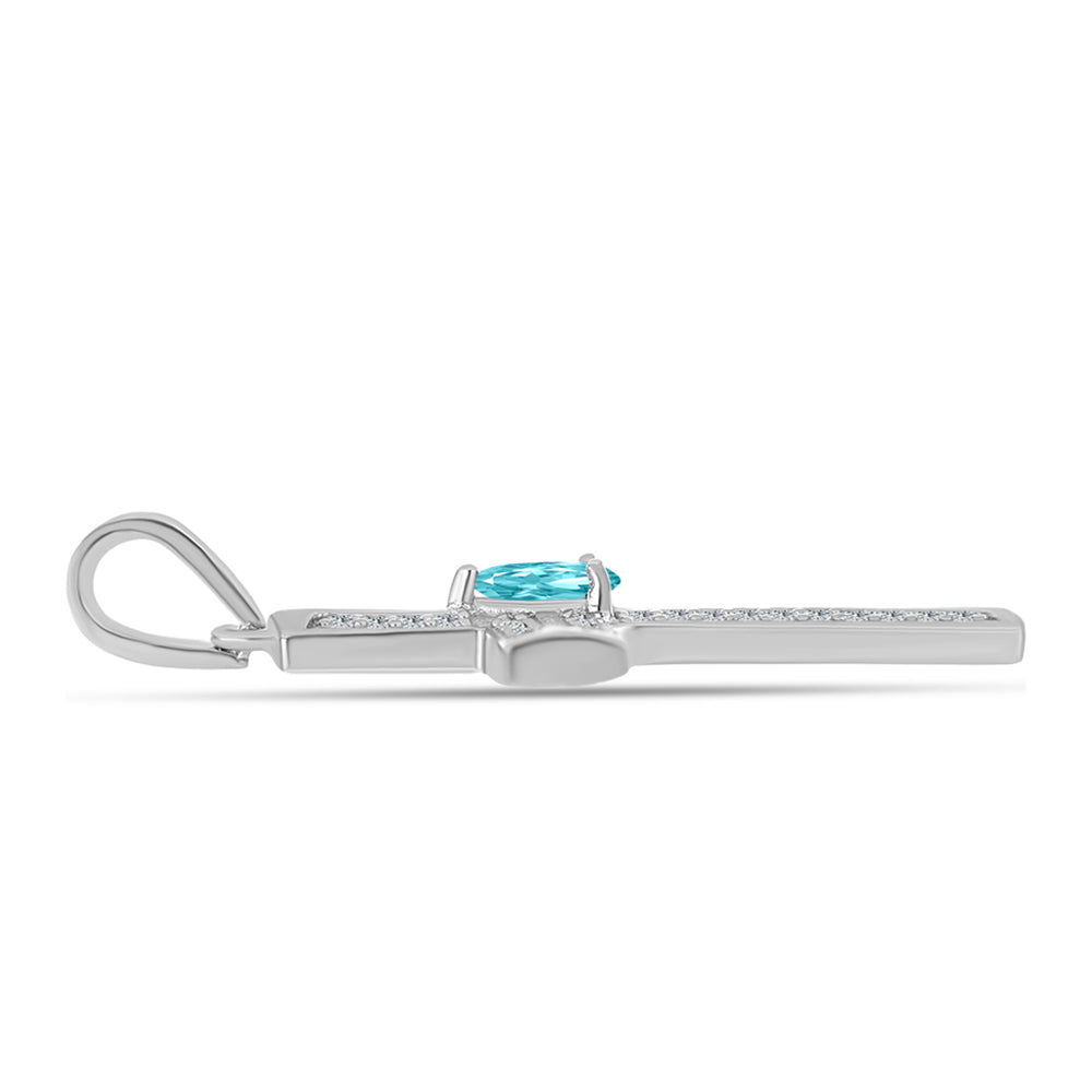 Cruz Pendente de Prata com Quartzo de Paraíba e Topázio Branco