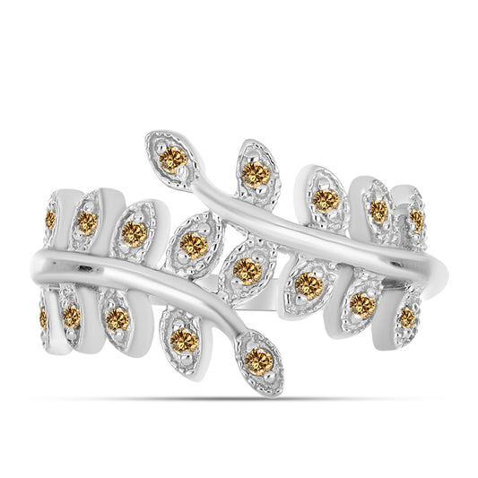 Anel de Prata com Moissanite Champagne  Contraste: Cabeca de Veado (800)