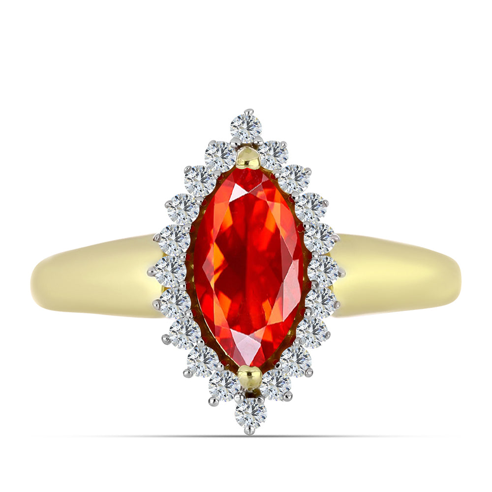 Anel de Prata com Banho de Ouro com Opala Vermelha da Etiópia de Lega Dembi e Topázio Branco 1 